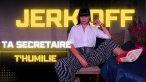 CEI JOI Madame Pornochic en talon rouge pantalon classe et chemise blanche dans le role de la secretaire dominatrice