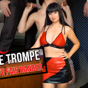 Cuckold fr Madame Pornochic dans une lingerie rouge avec une jupe latex rouge et noire